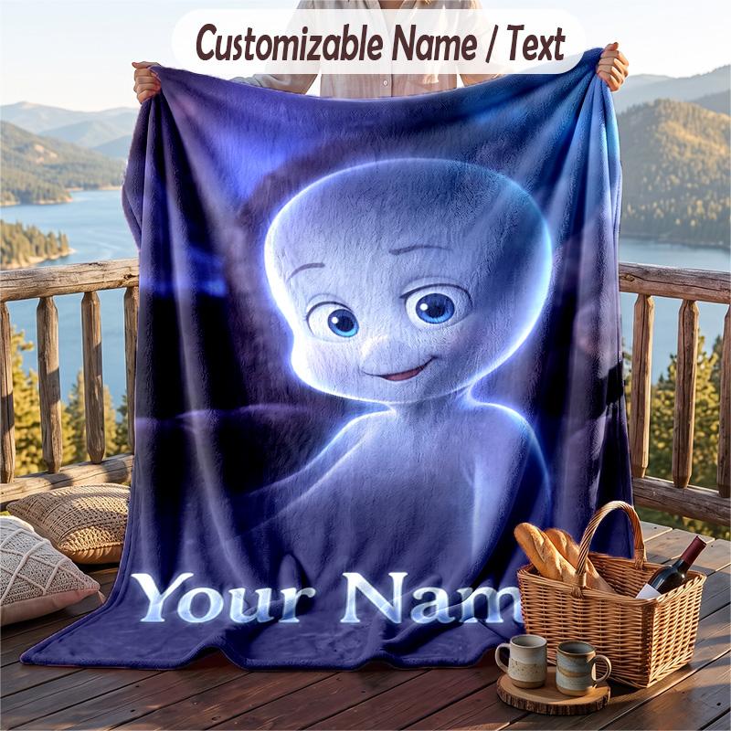 Custom Text Flannel Throw Blanket, Lightweight Cozy Bed Sofa BlanketCasper the Friendly Ghost