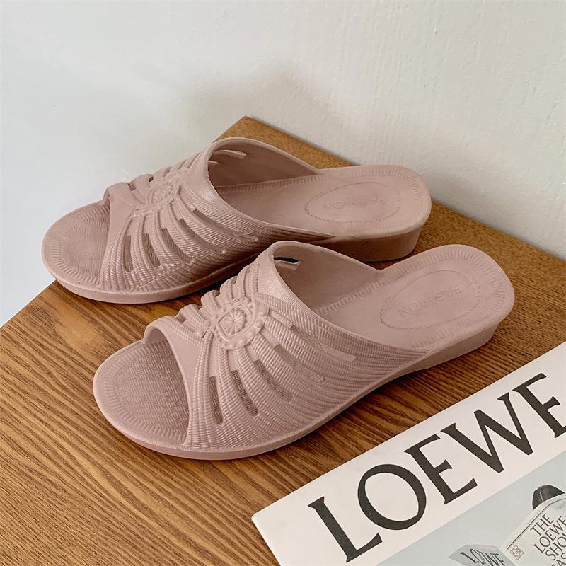 

New Summer Women s One Word Hollow Wedges Slippers Soft Bottom Non Slip Home Slippers Bathroom Slippers Outdoor Mom s Slippers 40-41 фіолетовий