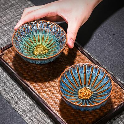 Ceramic Gongfu Tea Cup Gold Gilded Master Cup Personal Jian Zhan Chawan for Tea Lovers Home Decor