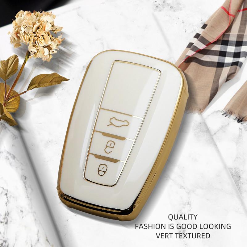 Luxurious Golden Edge Remote Key Case Protective Cover For Toyota Camry CHR Prius Corolla RAV4 Prado 2017 2018 Car