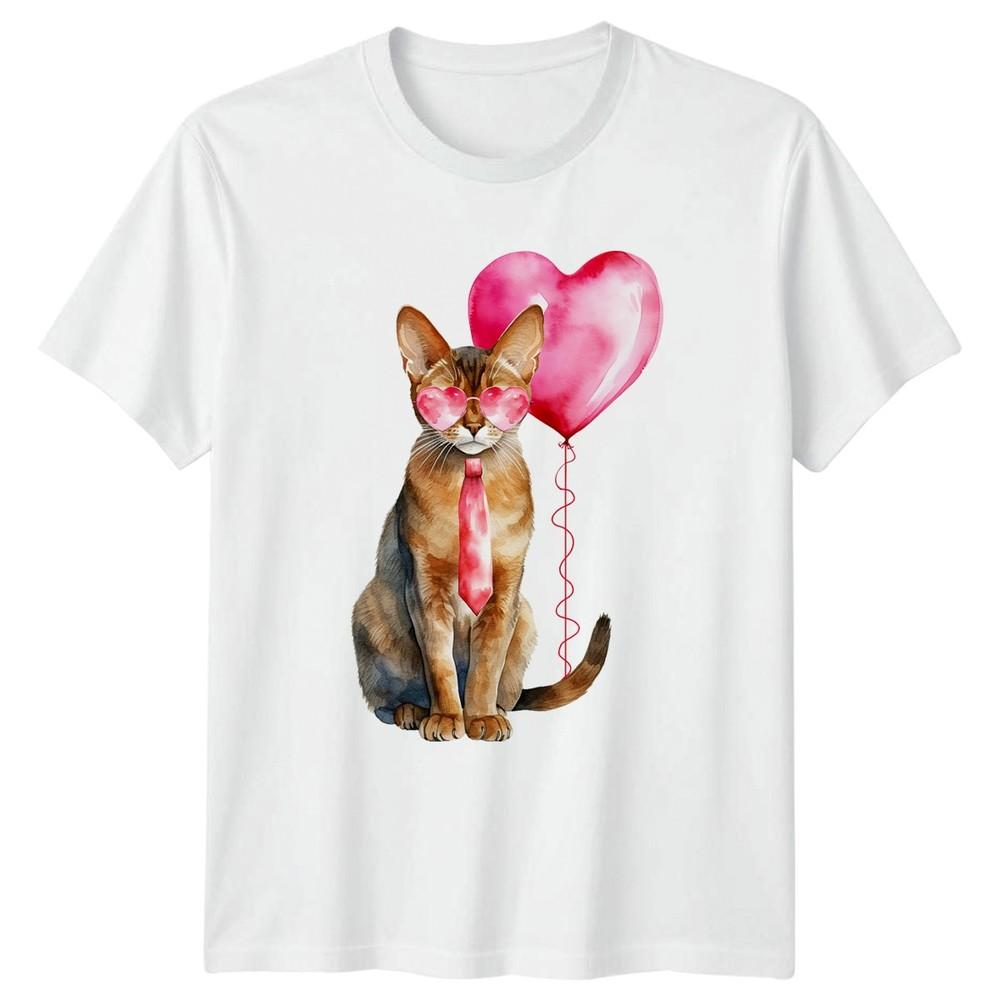 Dapper Watercolor Cat Wearing Heart TShirt Valentines Day Cats S