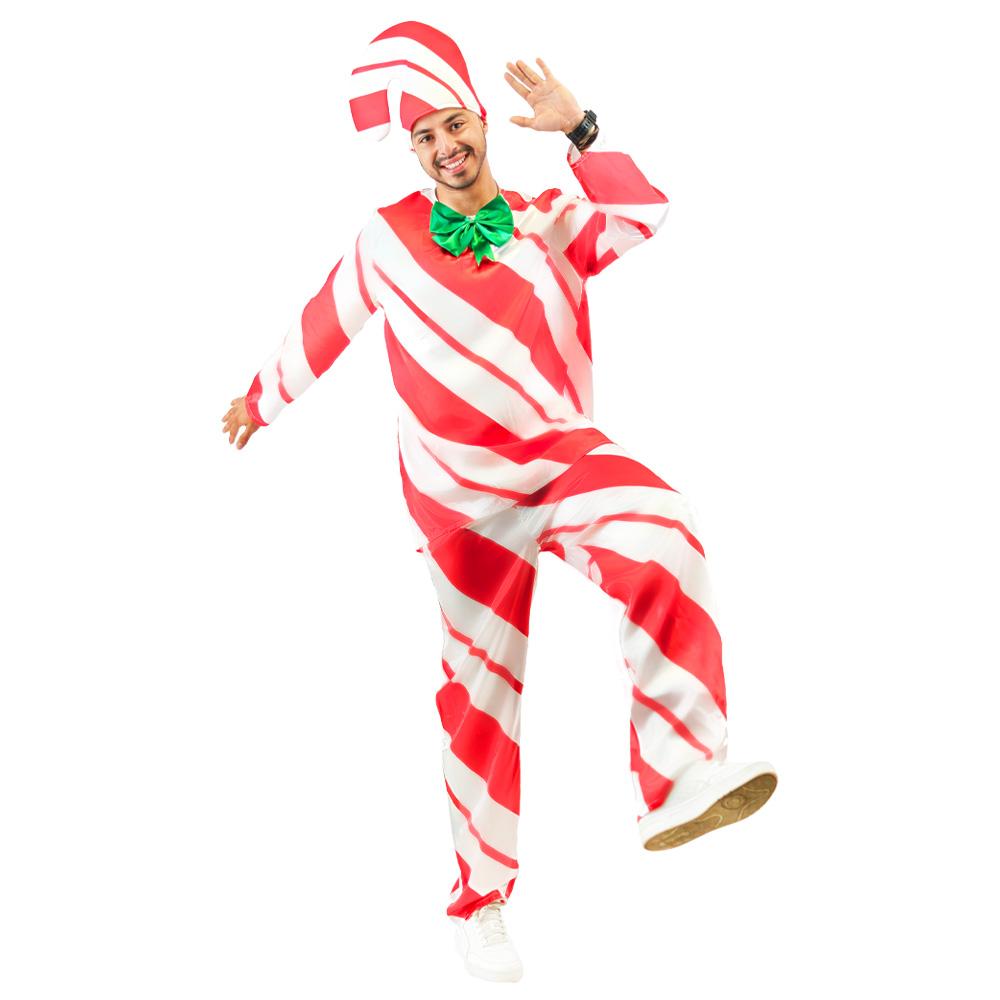 Cukrová hůl Halloweenský kostým Dospělý Dárková krabice Muž Vánoční Cosplay Oblečení Top Kalhoty Klobouk Kompletní sada Oblek