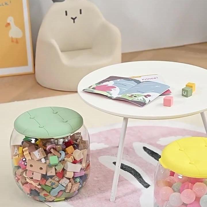 Transparent Sitting Storage Stool, Children's Plush Doll Storage Bucket, Toy Miscellaneous Items, Convenient Storage Box