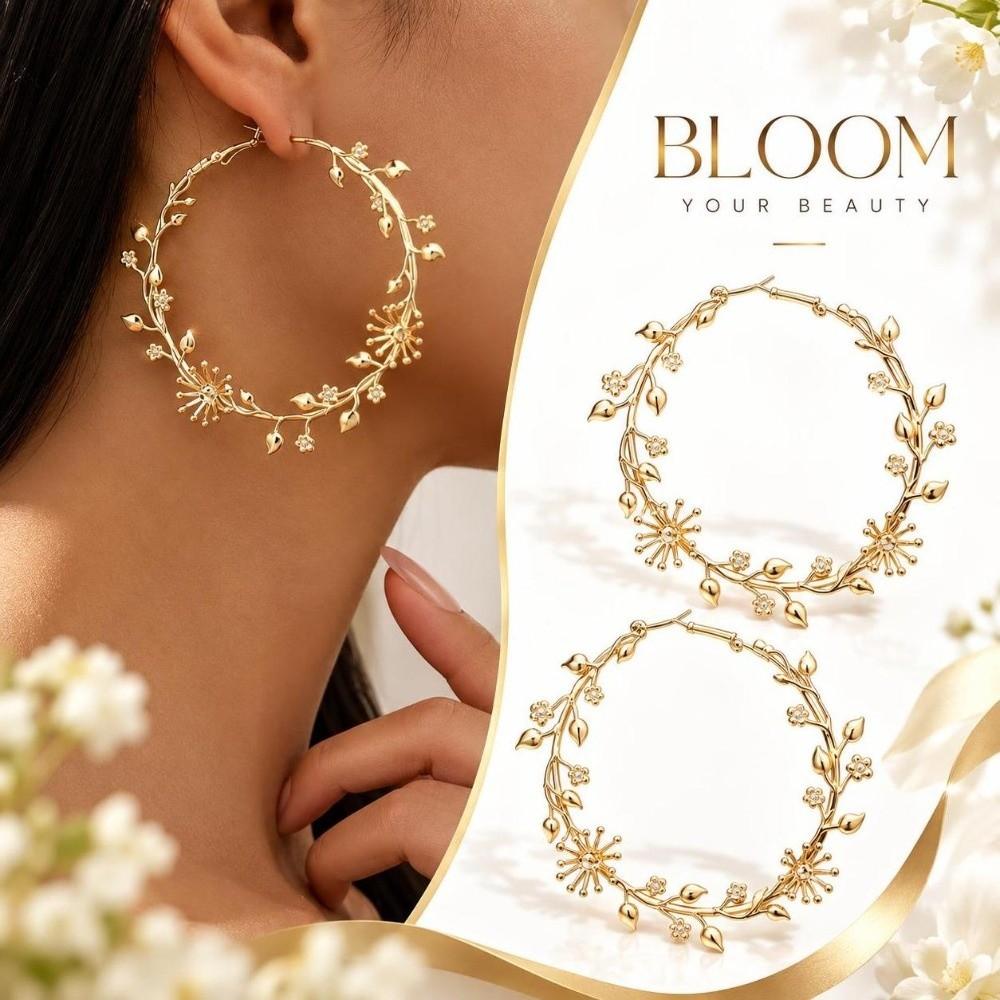 1 Pair Metal Thorn Vine Earring Openwork Stud Hoop Earring  Women's Fashion Accessory