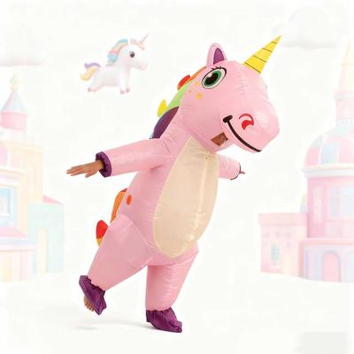 Buntes niedliches Einhorn aufblasbares Kostüm für Erwachsene, Lustiges aufblasbares Kostüm geeignet für Halloween-Kostüm(ROSA)