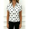 Women Polka Dot Lapel Roll Up Short Sleeve Button Down Casual Loose Blouse Shirt