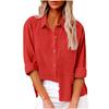 Women Linen Blend Button Down Shirt Turn‑Down Collar Roll‑Up Sleeve Chest Pocket Loose Fit Solid Color Casual Office Blouse Top