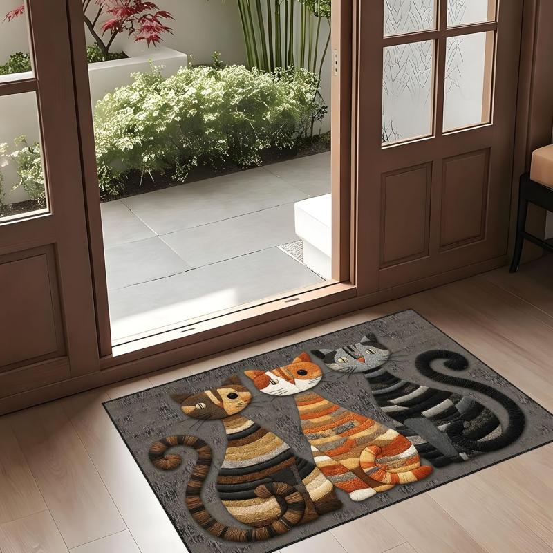 Vintage Cat Welcome Doormat Non Slip Wear Resistant Indoor Outdoor Front Entrance Floor Rug Household Home Decor Carpet