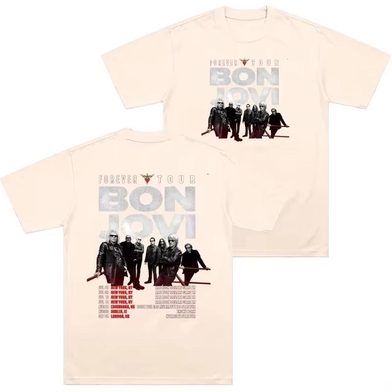 Bon Jovi Forever Tour Pánská trička Kulatá trička Unisex Bavlna Krátký rukáv Vrchol Nápad na dárek Vrcholy 2026 Jaro Léto Streetwear