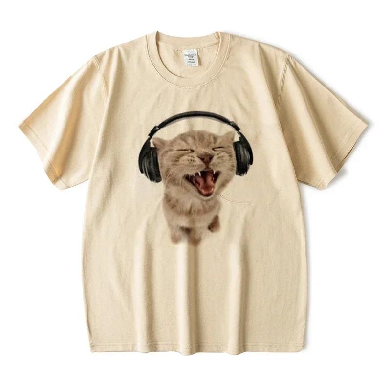 Unisex Cats Print Top Women's Cute Cat Printed Short Sleeve T-shirt Women's Harajuku Fashion Couple Loose Street Style Y2K Clothing