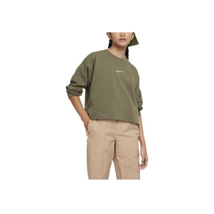 Nike Sportswear Solid Logo Ribbed Crewneck Loose Fit Sweatshirt Kids sweatshirt Medium-Olive FN8652222