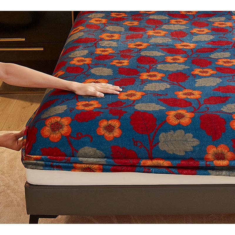 WOSTAR Warm soft milk velvet fitted sheet elastic mattress protector cover winter bed linens 180x200 couple double bed king size