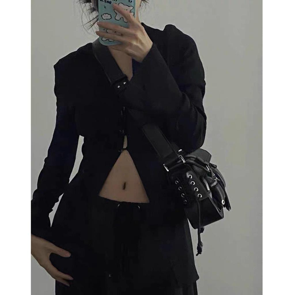 Y2K Korean Women Harajuku Vintage Gothic Black Hand Bag Aesthetic Elegant Punk Wallet Purse Handbags Shoulder Trend Tote Bags