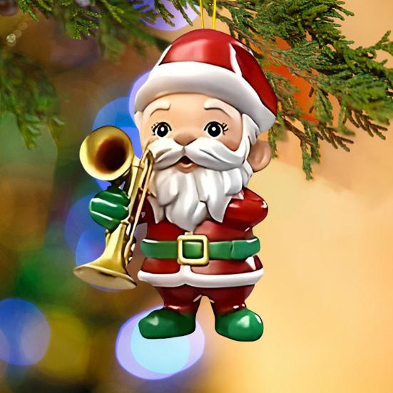 Santa Claus Christmas Ornament Cute Santa Plays Guitar/Sax/Trumpet Musical Instrument Acrylic Ornament for Christmas Tree Home Party Decor