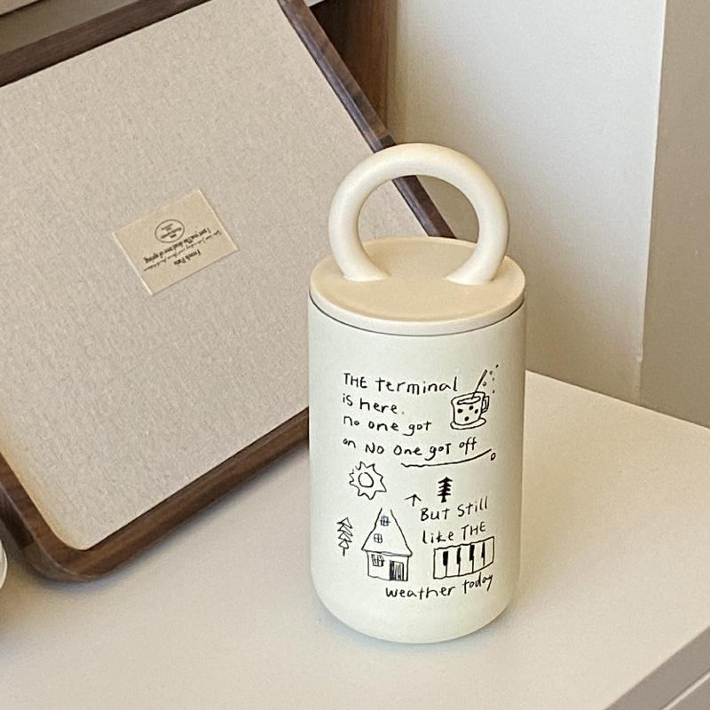 Homemade Retro Ins English Alphabet Portable Thermos Cup, Large-Capacity Simple Stainless Steel 304 Thermos Cup