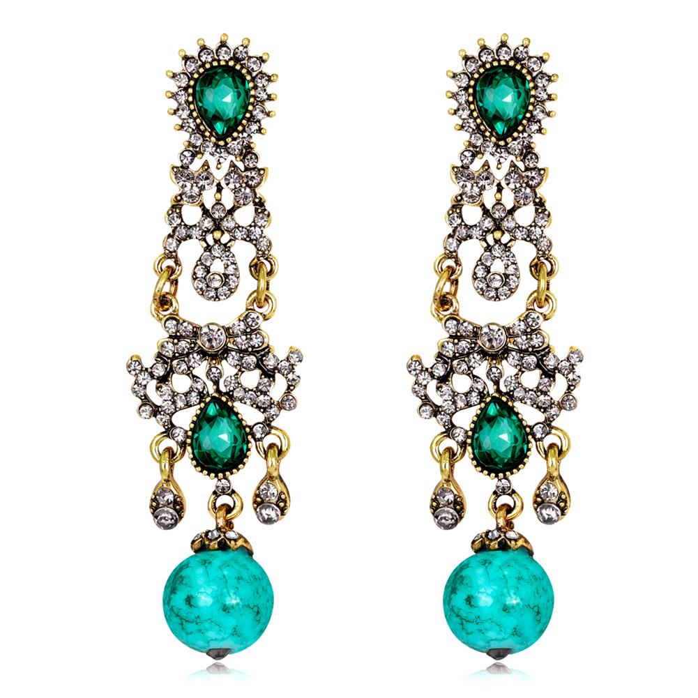 Fashionable Women Girl Long Rhinestone Pendant Earrings Decoration Jewelry Accessory (Green)
