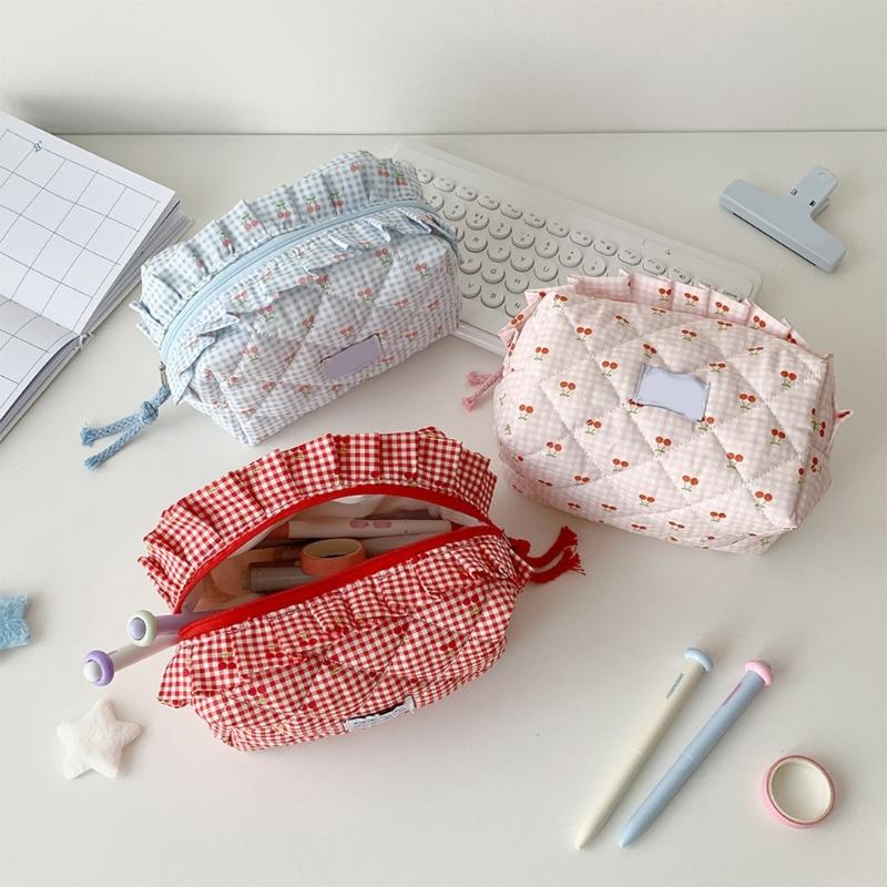 Tartan Makeup Bag With Multiple Layer Compartments For Cosmetics Jewelry And Accessories