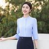 Telo Man Women's Blue Striped 3/4 Sleeve Stand Collar Shirt
