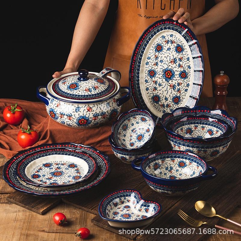Ceramic bowls and plates Household creative tableware Soup noodle salad bowl Rice bowl Vegetables Fish plate