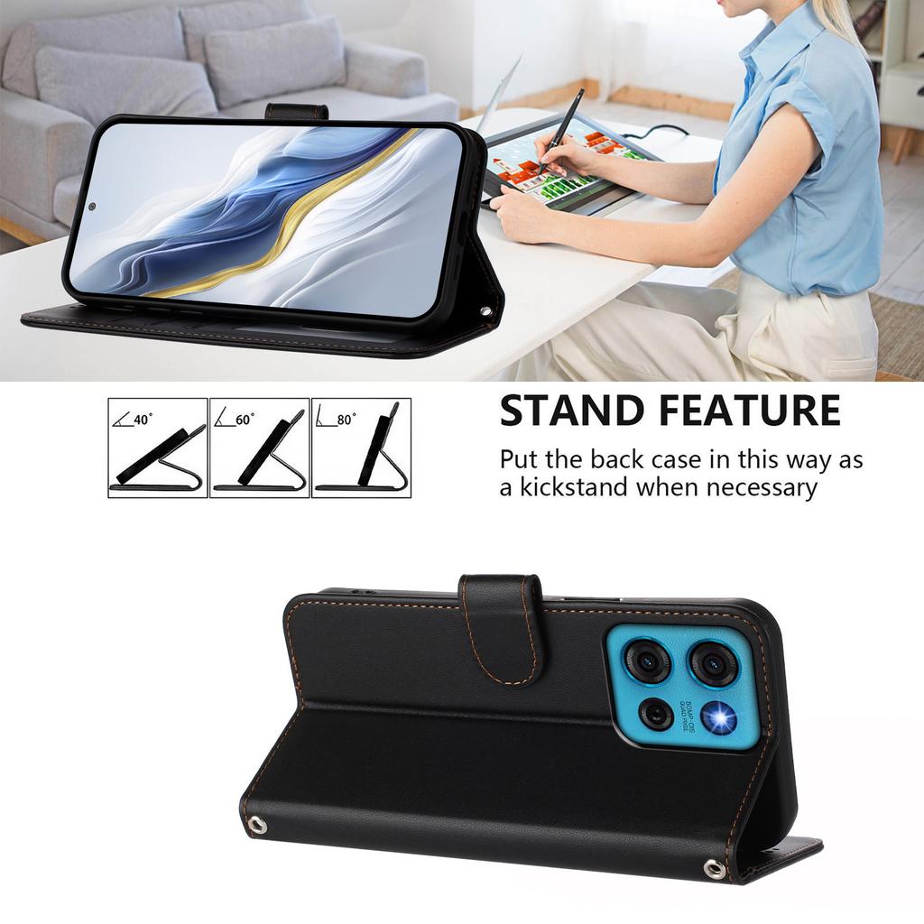 For Motorola Moto G75 5G Leather Case Wallet Stand Phone Cover with Wrist Strap
