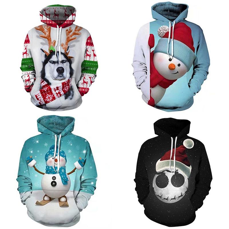 Women Hoodies Men Sweatshirt Snow Man Print Christmas Gift Casual Pullover Top