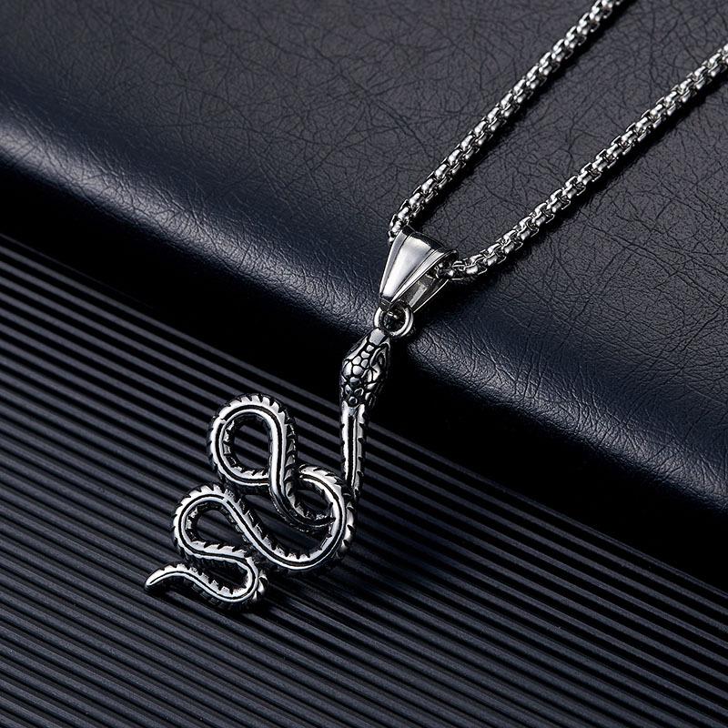 Men's Trendy Snake Pendant Necklace in Stainless Steel