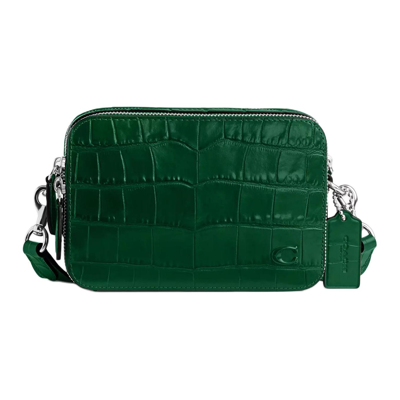 Coach 19 Zipper Closure Detachable Shoulder Strap Crocodile Pattern Embossed Leather Messenger Bag Men Messenger Bag Ivy-Green CW431-XEQ Basic Set (Bag+Dust Bag)