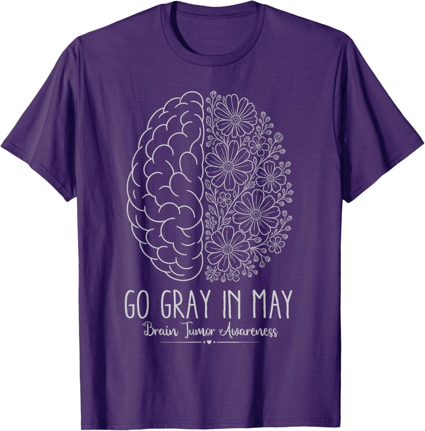 Brain Cancer Tumor Awareness Go Gray in May Flowers Warrior T-Shirt S разноцветный