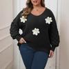 A Large-sized Sweater with Pineapple Sleeves and A Patchwork Base Layer, A Three-dimensional Flower Patchwork Pearl Embroidery Pullover for Women