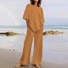Summer Cotton Linen 2 Piece Outfits For Women Loose Casual Short Sleeve T Shirts Top And Long Pants  Tracksuit
