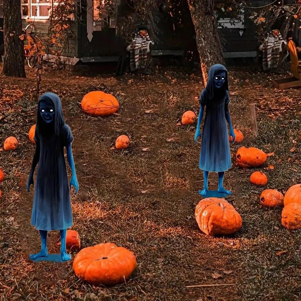Twins Halloween Yard Signs Horror Twins Halloween Yard Sign Stakes Double Ghost Garden Stakes for Yards Patios Gardens Parties