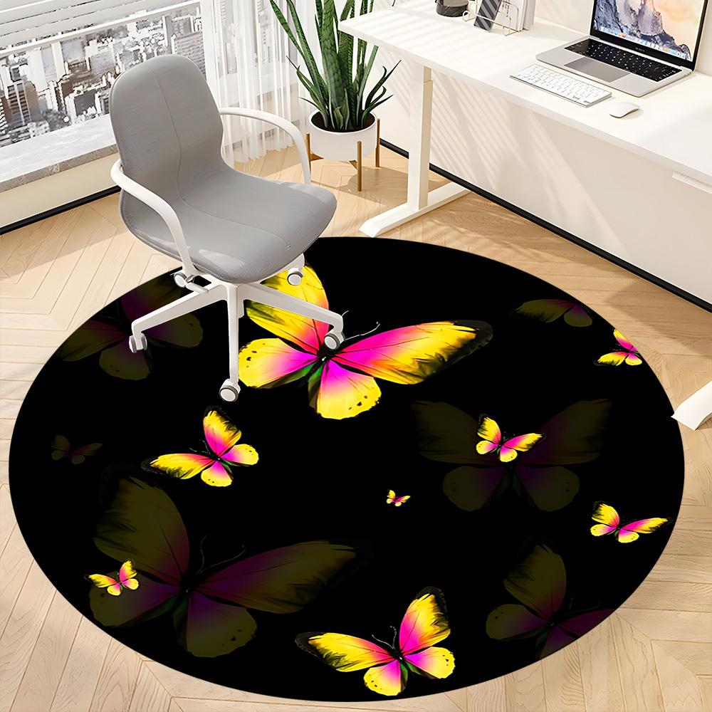 1pc Butterfly Print Circular Chair Carpet for Office, Non slip, Soft and Durable Office Rug for Interior Decoration