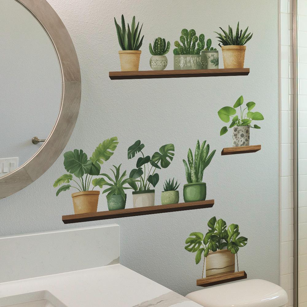 Fresh Greenery Potted Plants Shelves Bedroom Living Room Home Background Landscaping Decorative Wall Stickers