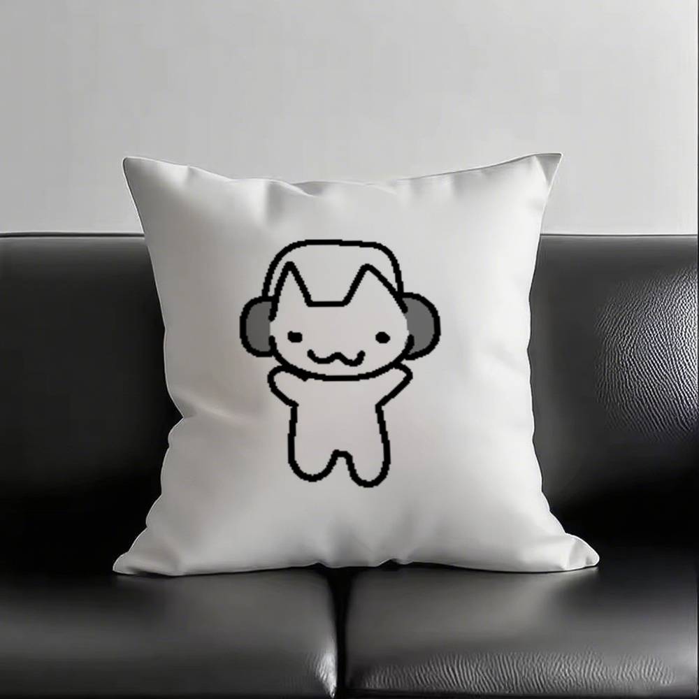 1pc Kitten With Headphones Pillow Case Square Bedroom Sofa Leisure Comfort Cushion Car Living Room Home Decoration