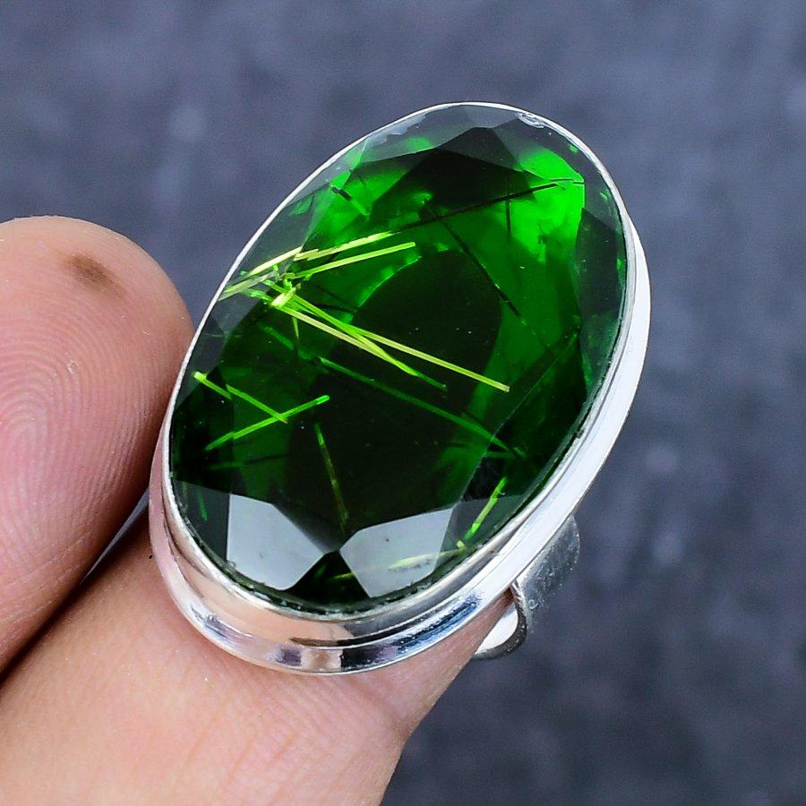 Natural Chrome Diopside Gemstone 925 Sterling Silver Jewelry Ring Size 8 n9J39