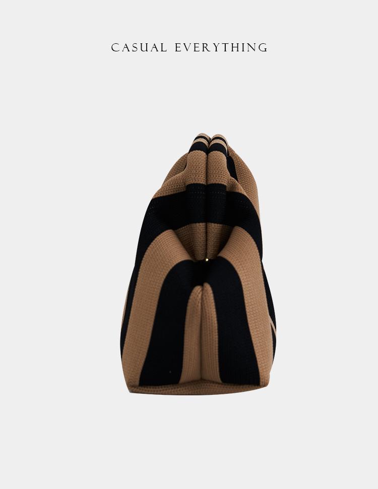 2025 Versatile Striped Knitted Handbag: Cloud Design, Large Capacity, Color Block, Daily Use.