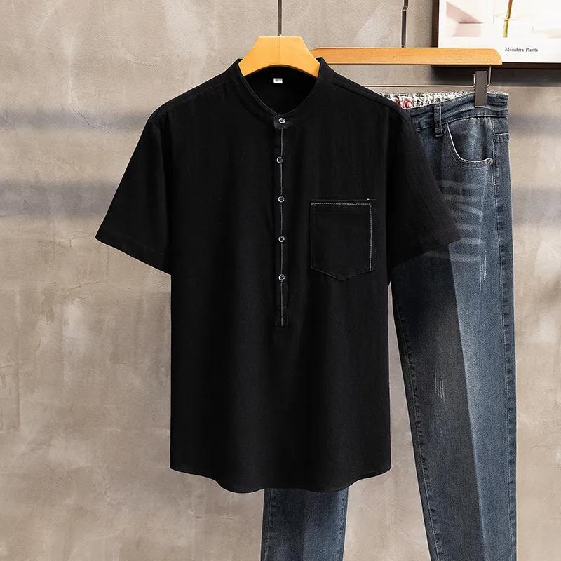 

Большие размеры 11XL 12XL Повседневная мужская хлопковая и льняная свободная дышащая футболка с короткими рукавами в китайском стиле в стиле ретро из льна для мужчин 9XL чёрный