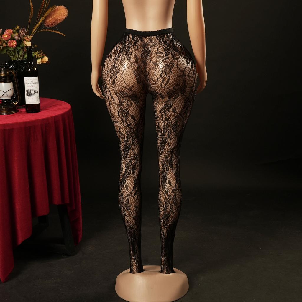 Leggings pantyhose one-piece bare-leg artifact fun female mention flower elastic sexy stepping net socks