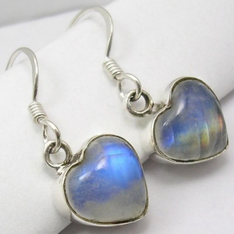 Concise Synthetic Moonlight Stone Heart-shaped Dangle Earrings for Women Elegant Pendant Festival Wedding Jewelry Crafts