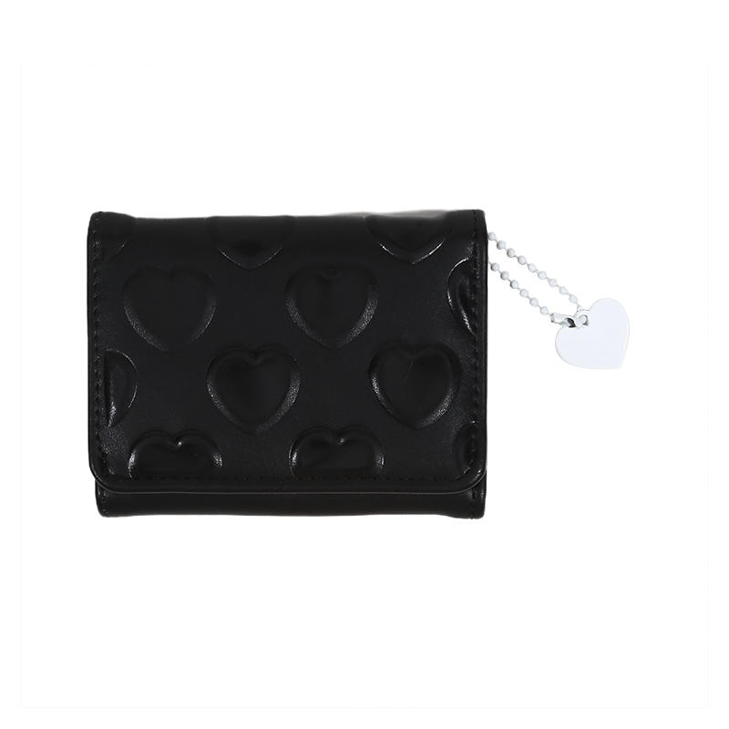 Women Cute Heart Embossed Slim Leather Wallet Small Trifold Wallet Cash Pocket Card Holder with ID Window