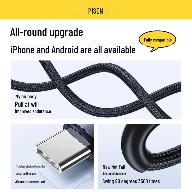 PISEN 60W Dual Head Type-C Fast Charging Cable for Apple & Huawei