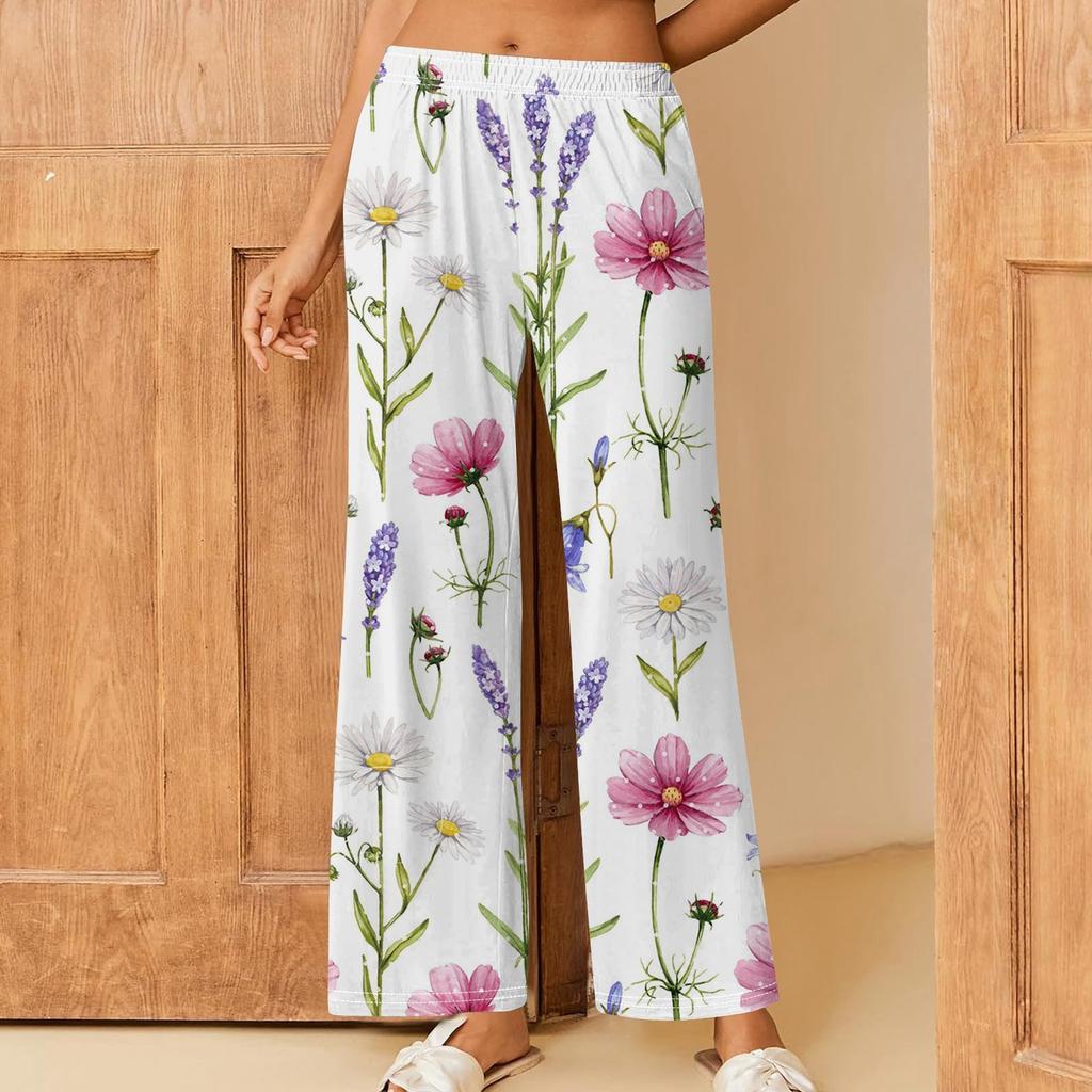 Bedruckte, lässige Hose mit elastischer Taille für Damen, bequeme, gerade, lockere Röhrenhose