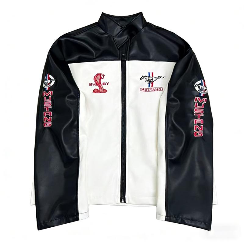 F1 Rennanzug Bestickte Lederjacke - Harley Retro Motorradstil, Baumwoll-Fahranzug, PU-Jacke