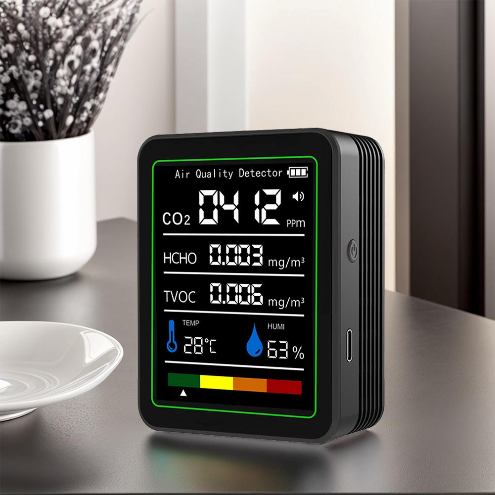 5-in-1 Formaldehyd-Monitor Digitalanzeige TVOC-Detektor USB-wiederaufladbar CO2-Luftqualitätsmonitor zur Luftqualitätsprüfung