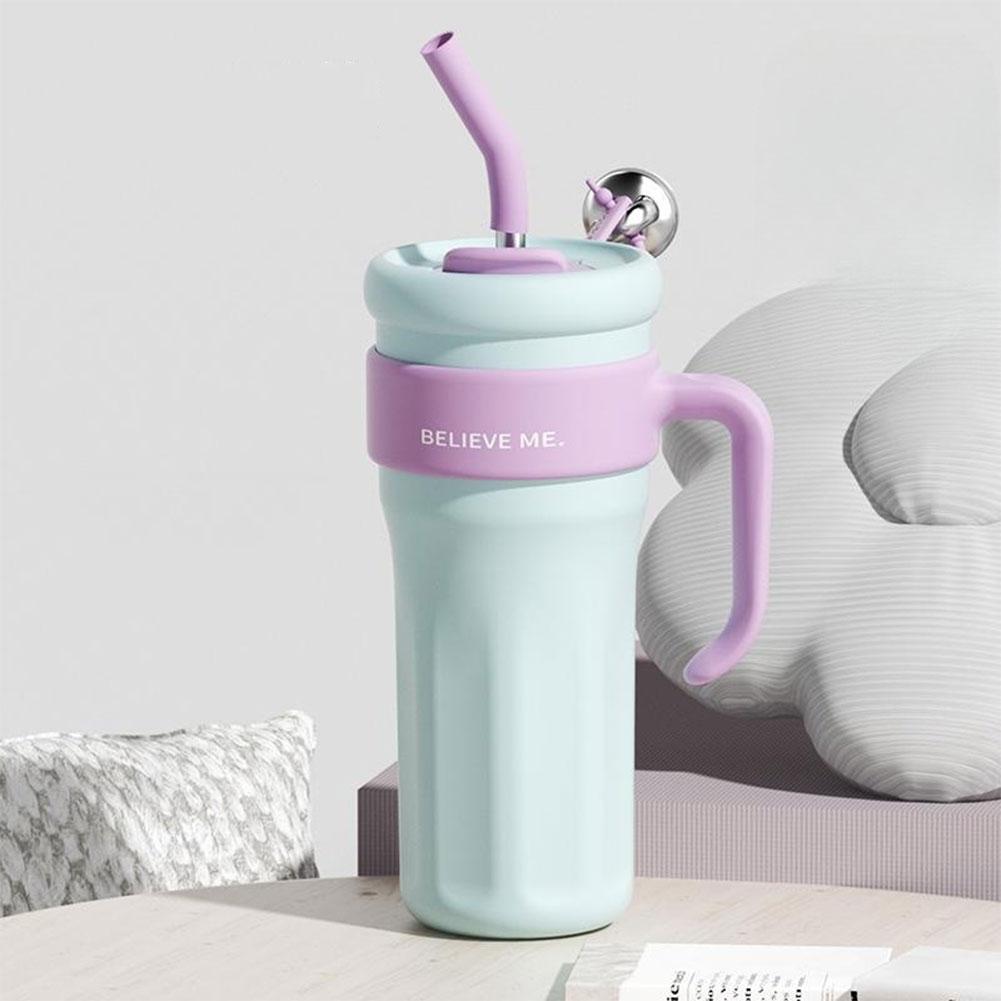1.25L Insulated Mug Thermal Water Cup with Handle and Straw Cold Drink Bottle Stainless Steel Sports Bottle for Outdoor Sports