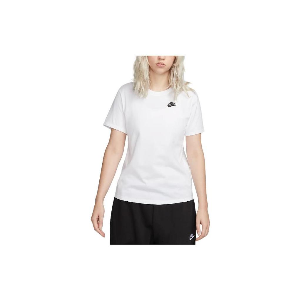 Nike Solid Color Logo Crew Neck T-Shirt Women Tops White DX7902-100
