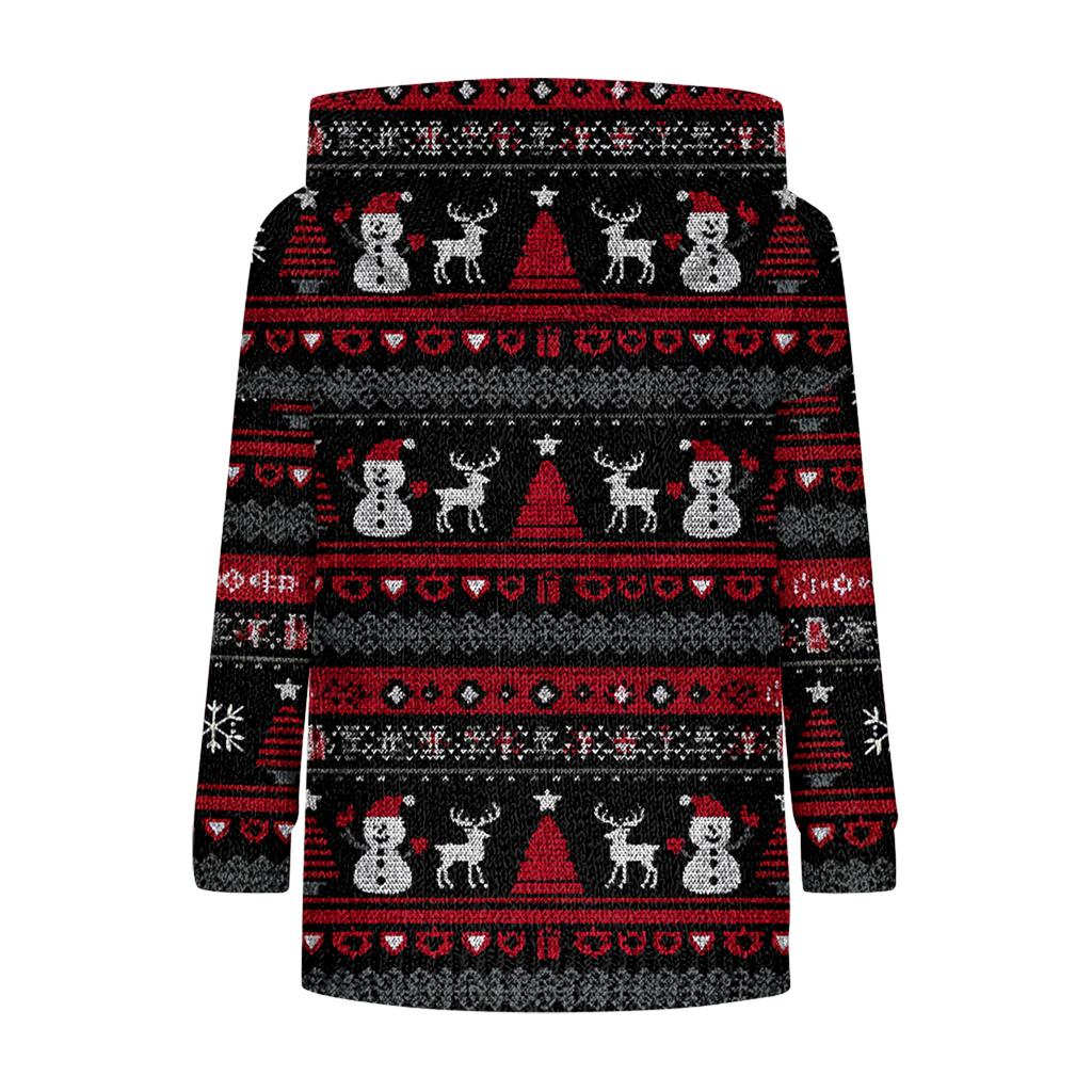 Women's Fashion Casual Long Sleeve Christmas Print Hooded Knitted Sweatshirt