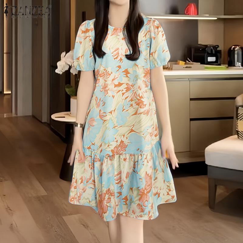

ZANZEA Women Summer Casual Round Neck Short Sleeve Floral Dress S рожевий