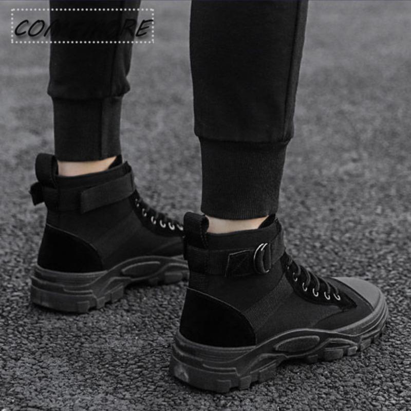Men Motorcycle Canvas Ankle Boots Spring Autumn Casual Shoes Career Speed Boot Fashion Large Size 39-44 Men's Breathable Outdoor
