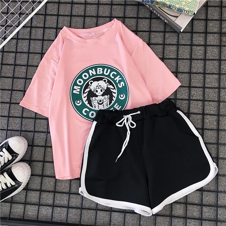 

Женский летний костюм-двойка в корейском стиле 2025: Футболка с коротким рукавом и шорты для бега S